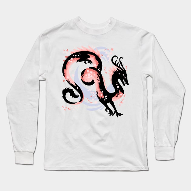 Cherry Blossom Dragon Drawing Long Sleeve T-Shirt by Things By Diana